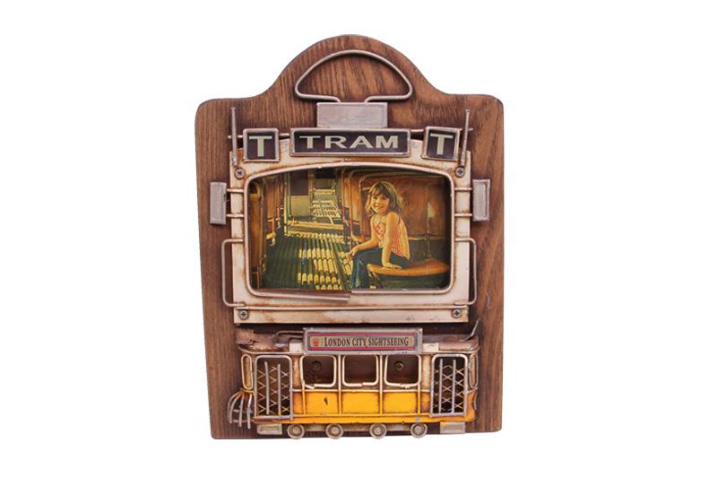 Dekoratif Metal Cerceve Tramvay Dekorlu Vintage Hediyelik