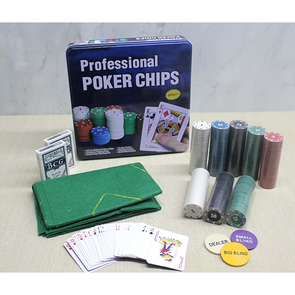 Metal Kutulu 400 Chip Ve 2 Adet Iskambil Kagit Setine Sahip Poker Oyunu