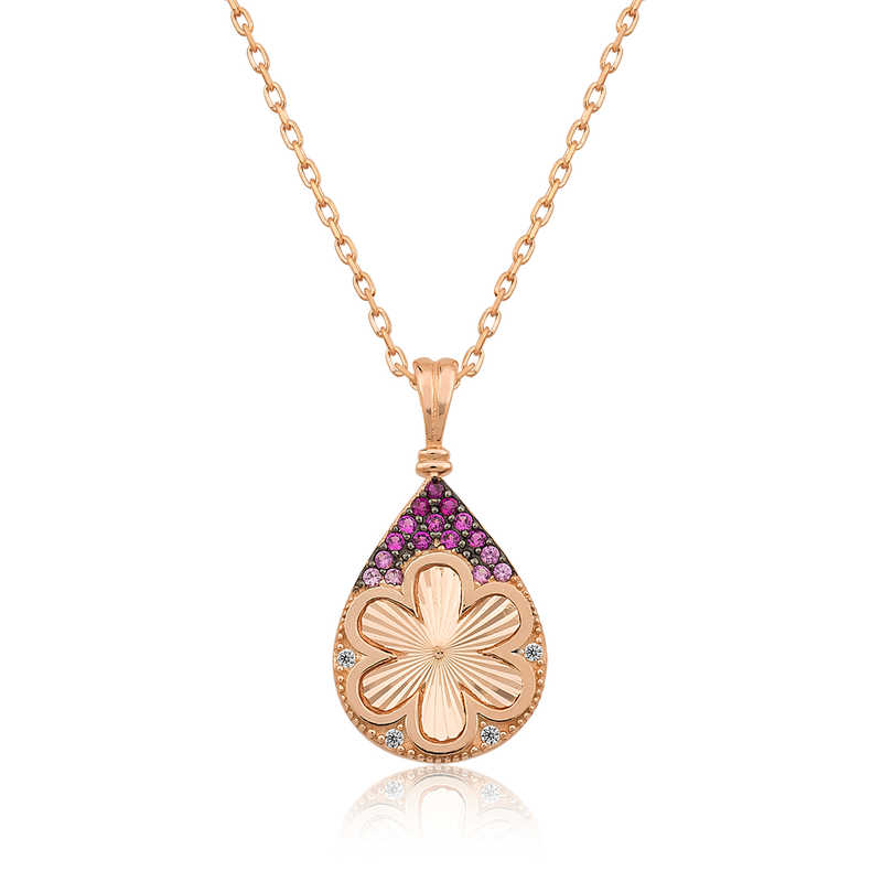 925 Ayar Gumus Damla Cicek Kadin Gumus Kolye