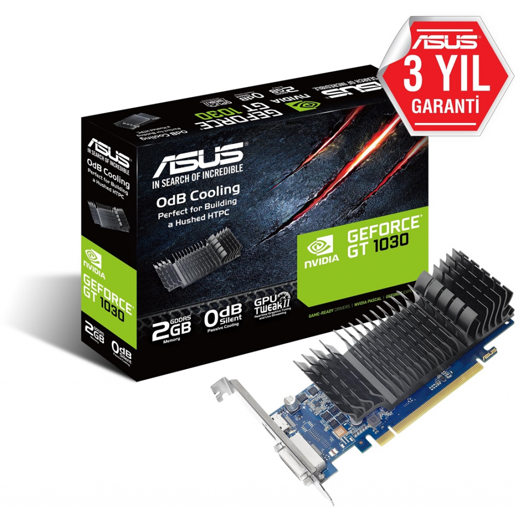 ASUS GT1030-SL-2G-BRK, 2Gb, GDDR5, 64Bit, 1xDVI, 1xHDMI, GAMING Ekran Karti