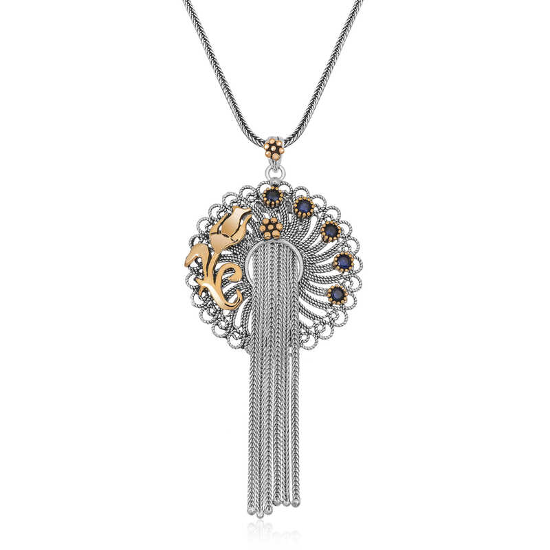 925 Ayar Gumus Telkari Mavi Tasli Kadin Gumus Kolye