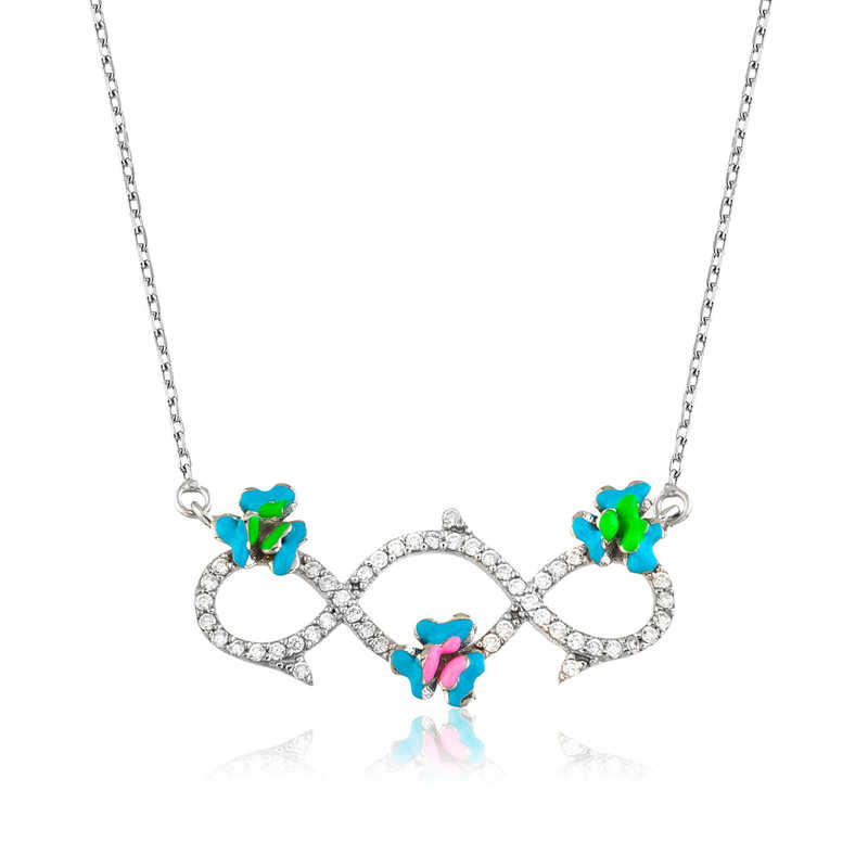 925 Ayar Gumus Cicekli Sonsuzluk Kadin Gumus Kolye