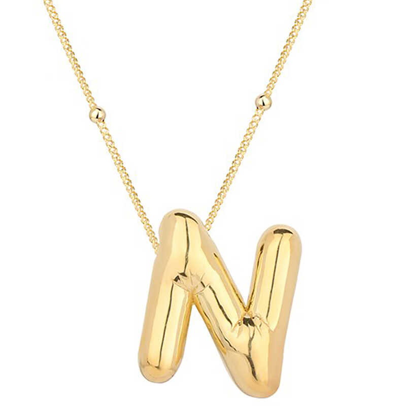 925 Ayar Gumus Gold Balon N Harfi Kadin Kolye