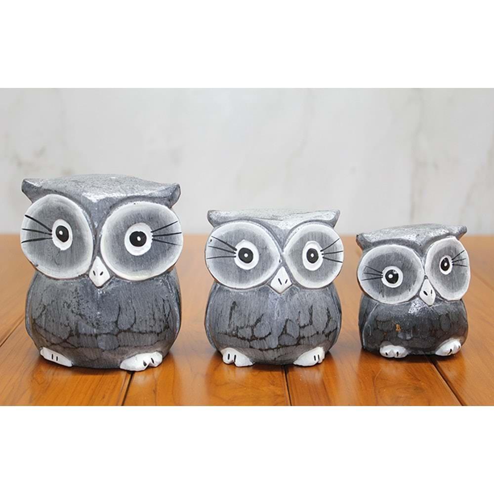 Ahsap 3'Lu Baykus Seti