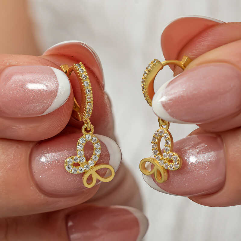 Gumus Sallantili Gold Kelebek Kadin Kupe