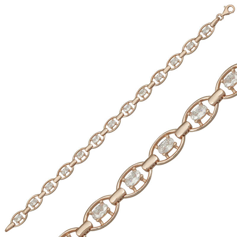 925 Ayar Gumus Rose Oval Su Yolu Bileklik