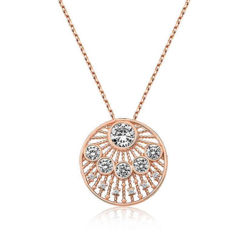 925 Ayar Gumus Etnik Desenli Rose Kadin Gumus Kolye