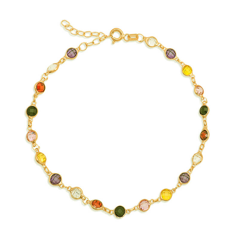 925 Ayar Gumus Gold Renkli Tasli Kadin Bileklik