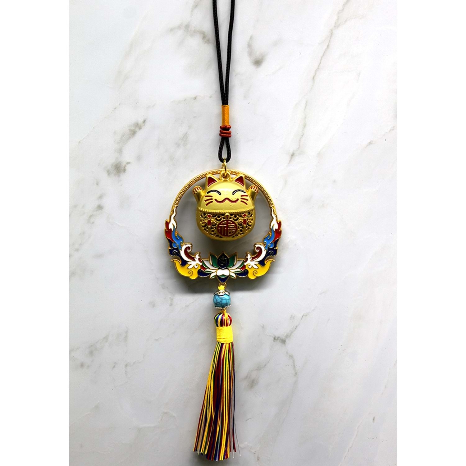 Renkli Puskullu Sans Kedisi Feng Shui Askilik