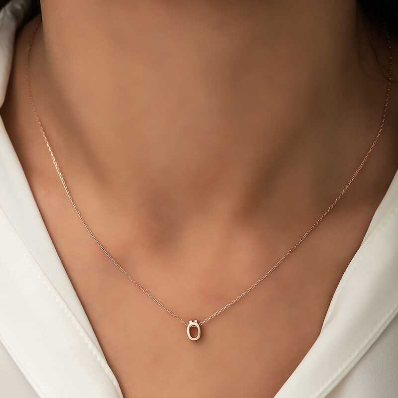 925 Ayar Gumus Rose 3 Boyutlu O Harf Kadin Gumus Kolye