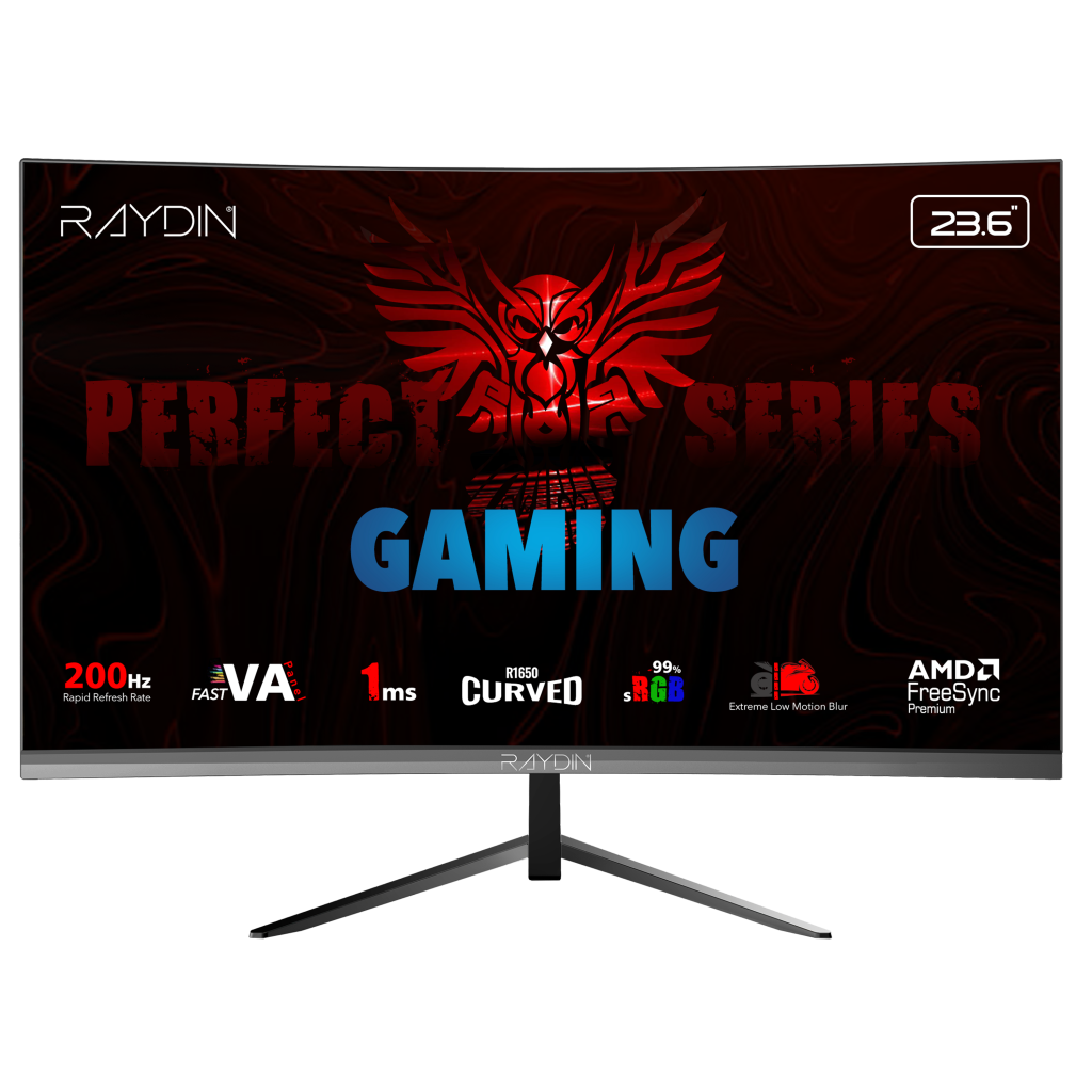 RAYDIN MM24RFA-200HZ, 23.6", 1ms, 200Hz, Full HD, HDMI, DP, Hoparlor, VA LED, R1650 Curved, Frameless, FreeSync Gaming Monitor