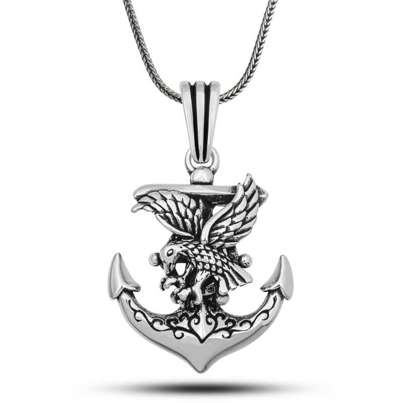 Gumus Kartal Figurlu Denizci Capasi Kolye