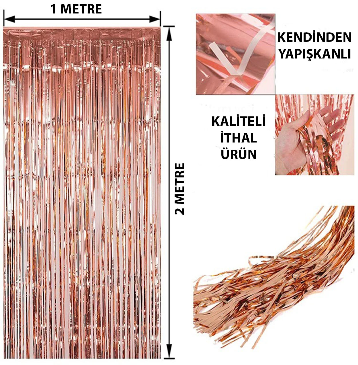 Rose Gold Puskullu Kapi Perdesi - Parti, Bekarliga Veda, Dogum Gunu 1x2 m