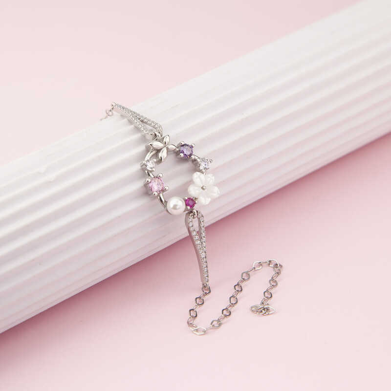 Gumus Kalp Manolya Cicegi Kelebek Kadin Bileklik