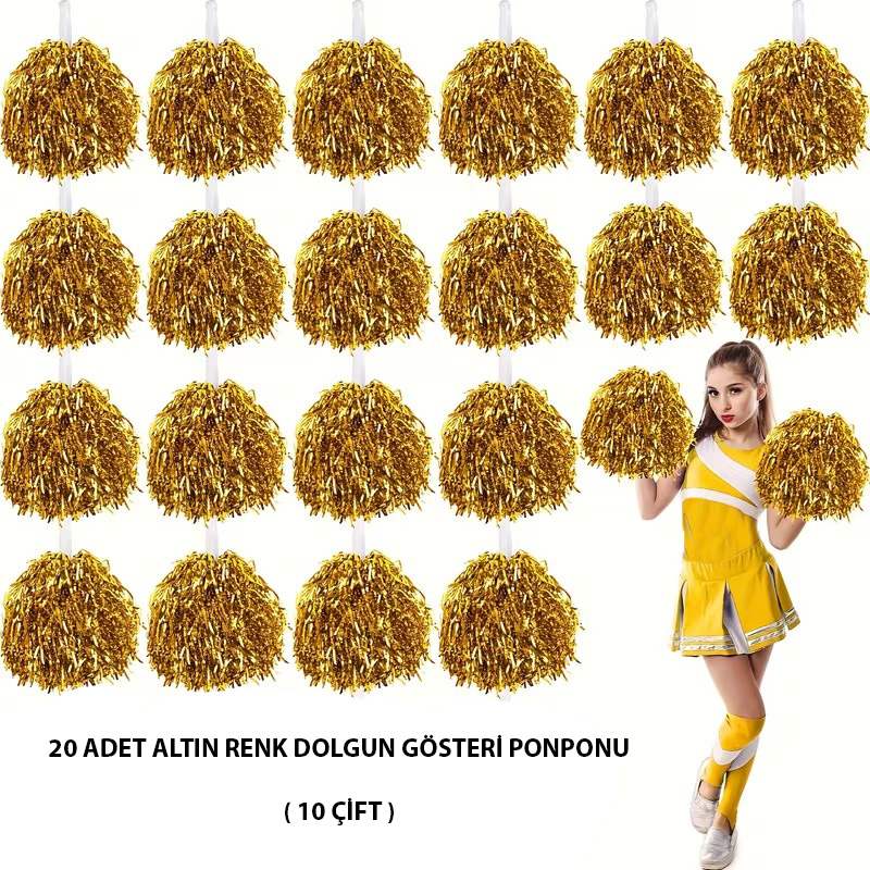 10 Cift ( 20 Adet ) Altin Renk 23 Nisan 19 Mayis 29 Ekim Okul Gosteri Ponponlari