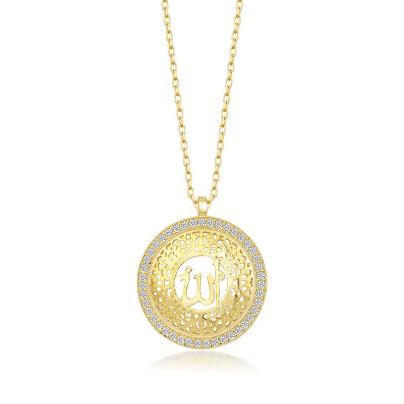 Gumus Gold Allah Yazili Kadin Kolye