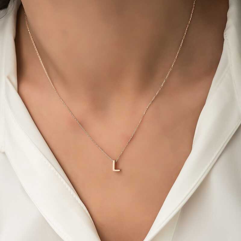 925 Ayar Gumus Rose 3 Boyutlu L Harf Kadin Gumus Kolye