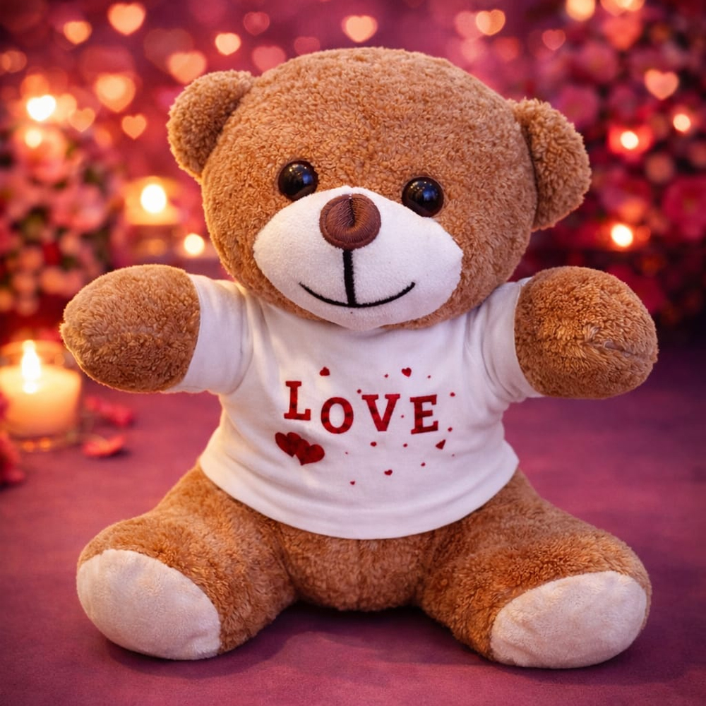 Love Baskili Tisortlu Kahverengi Ayicik