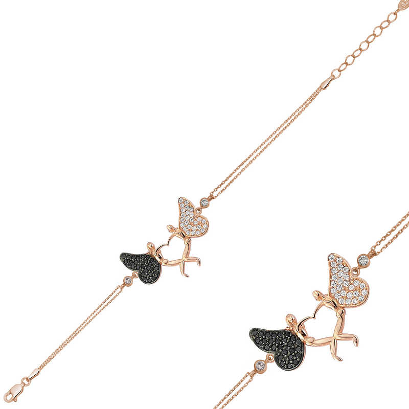 925 Ayar Gumus Rose Kalpli Melek Bileklik