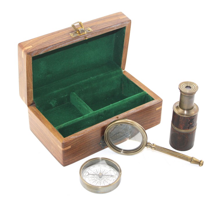 Ahsap Kutu Pirinc Pusula Durbun Buyutec Seti