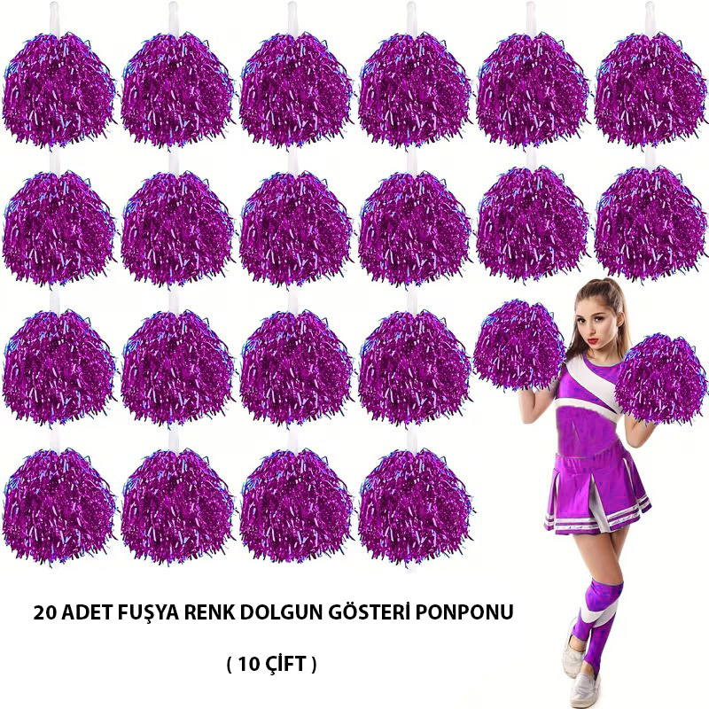 10 Cift ( 20 Adet ) Fusya Renk 23 Nisan 19 Mayis 29 Ekim Okul Gosteri Ponponlari