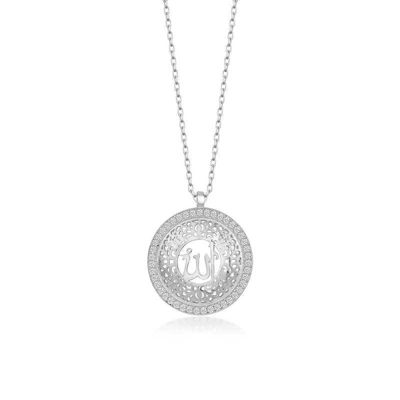 Gumus Allah Yazili Kadin Kolye