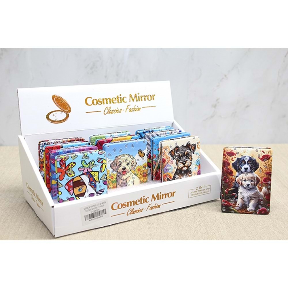 Sevimli Kopek Tasarimiyla Tas Islemeli Ince El Aynasi Dikdortgen