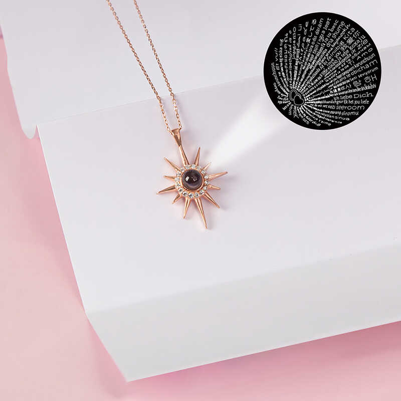 925 Ayar Gumus Rose 100 Dilde Seni Seviyorum Kutup Yildizi Kadin Kolye