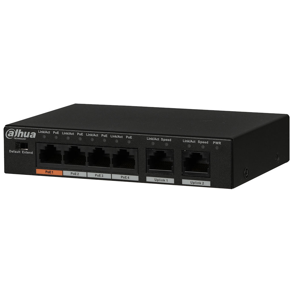 DAHUA PFS3006-4ET-60-V2, 4 Port, Megabit, PoE 60W, 2 Port Uplink, Yonetilemez, Masaustu Switch
