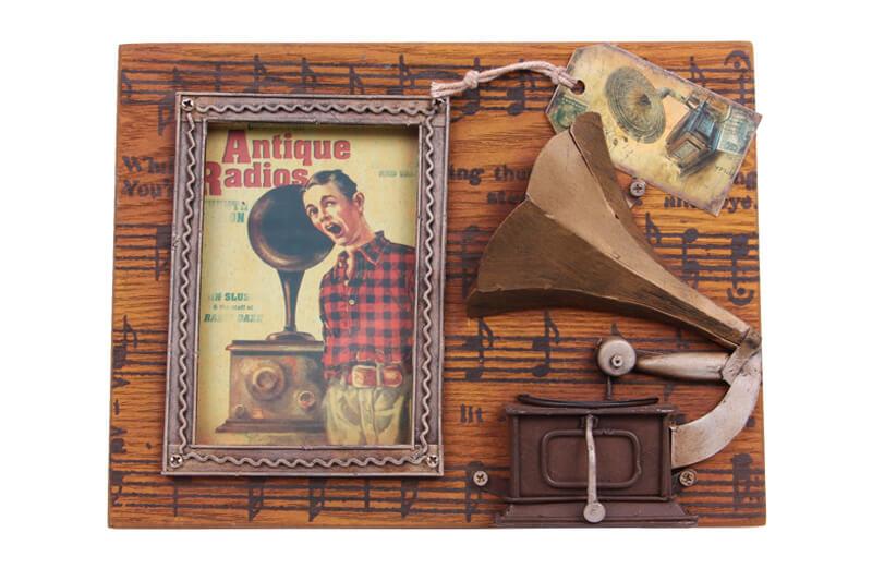 Dekoratif Metal Cerceve Gramofon Dekorlu Vintage Hediyelik