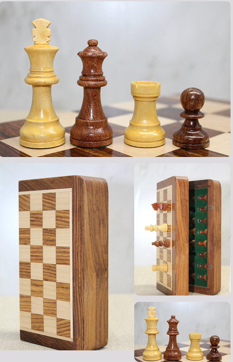 Ozel Vernikli Miknatis Tasli Ahsap Katlanabilir Kutulu Satranc Oyunu 25 Cm