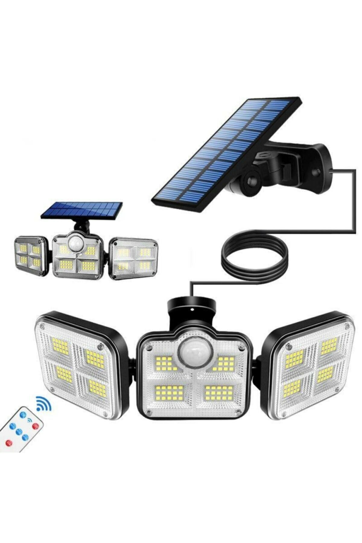 Kumandali Solar Gunes Enerjili 122 Ledli Hareket Sensorlu Bahce Aydinlatma