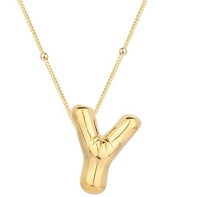 925 Ayar Gumus Gold Balon Y Harfi Kadin Gumus Kolye