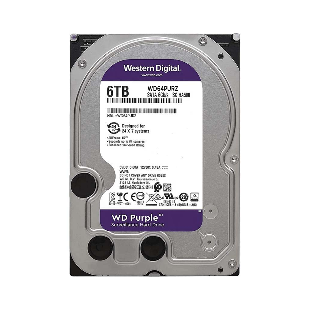 WD PURPLE, WD64PURZ, 3.5", 6TB, 256Mb, 5400 Rpm, 7/24 Guvenlik, HDD (Turkiye Distributoru Garantili)