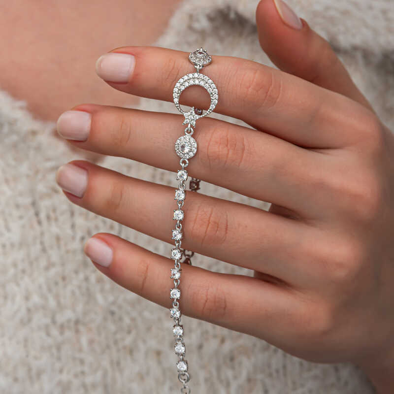 Gumus Zirkon Tasli Ay Yildiz Kadin Bileklik