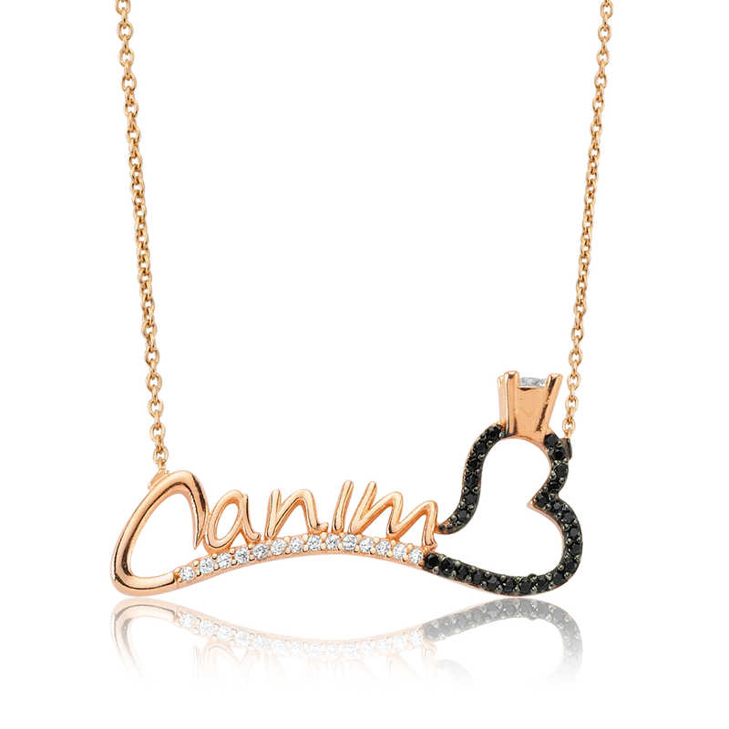 925 Ayar Gumus Canim Yazili Tek Tas Kalp Kadin Gumus Kolye