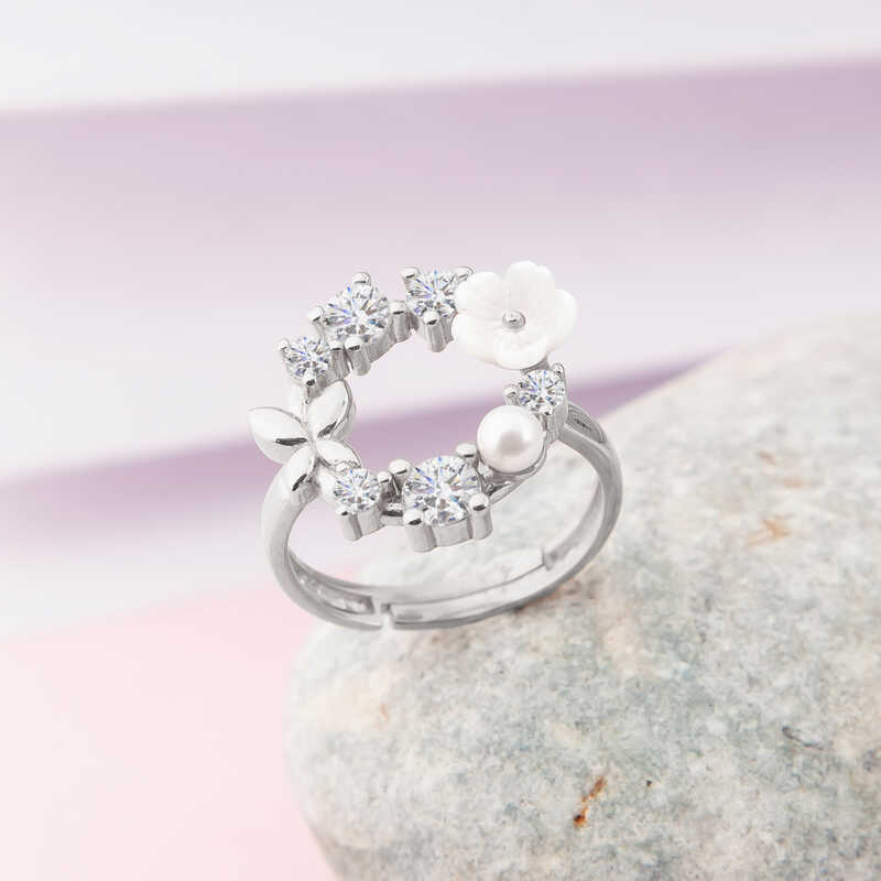 Gumus Ayarlanabilir Manolya Cicegi Kadin Yuzuk