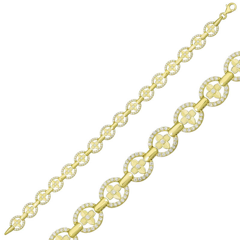 925 Ayar Gumus Gold Yuvarlak Su Yolu Bileklik