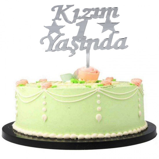 Kizim 1 Yasinda Ilk Yas Dogum Gunu Partisi Pleksi Pasta Susu Gumus Renk
