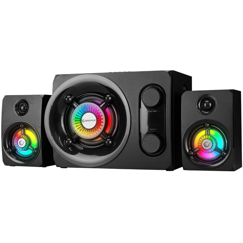 RAMPAGE RMS-G8,Antares, 25W, 2+1, Masaustu, FM/BT/SD/USB, Rainbow Aydinlatma, Siyah Kasa, Speaker
