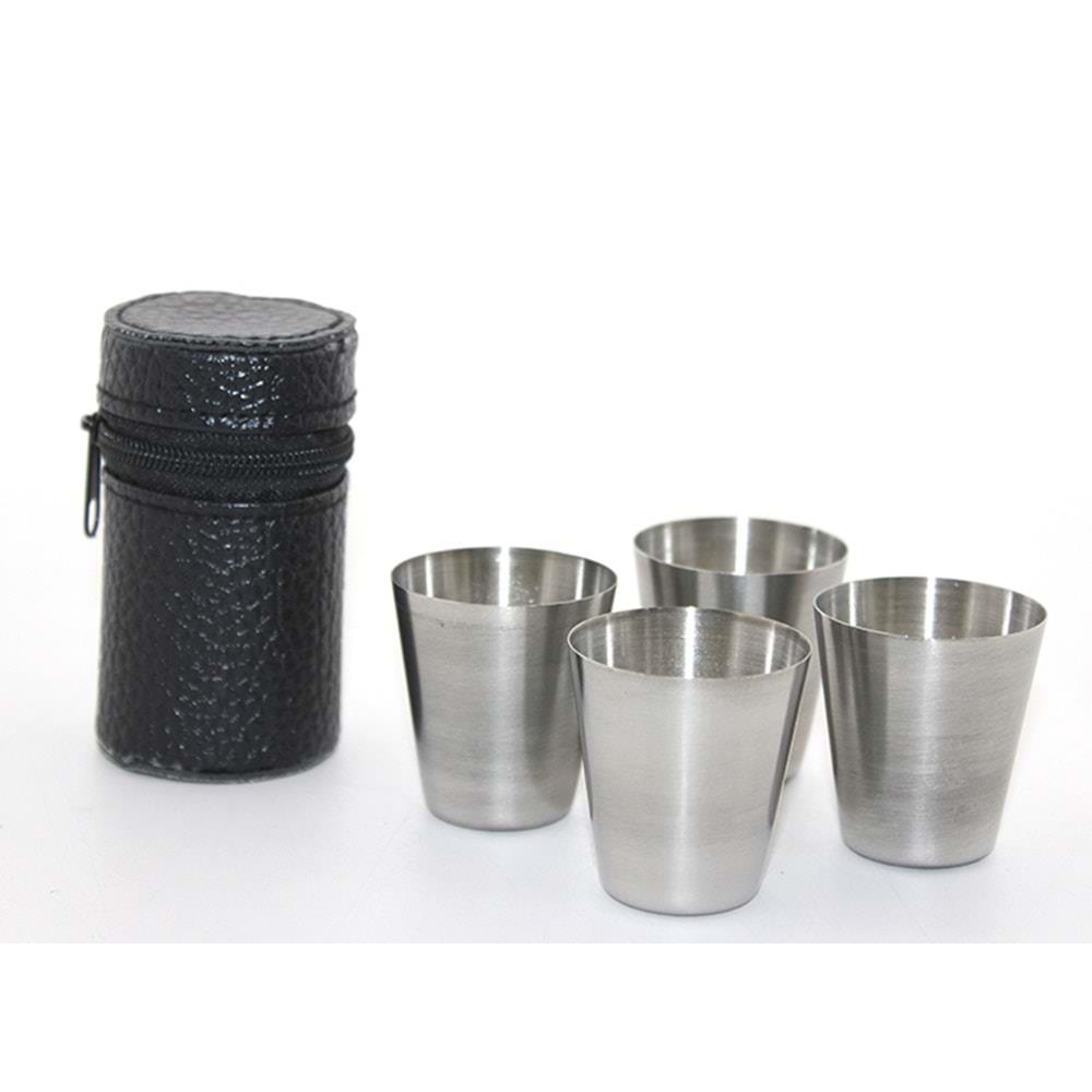 Deri Kilifli 4'Lu Shot Bardak Seti