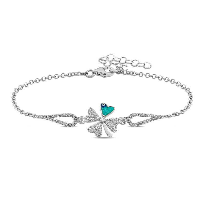 925 Ayar Gumus Nazarli Yonca Bileklik