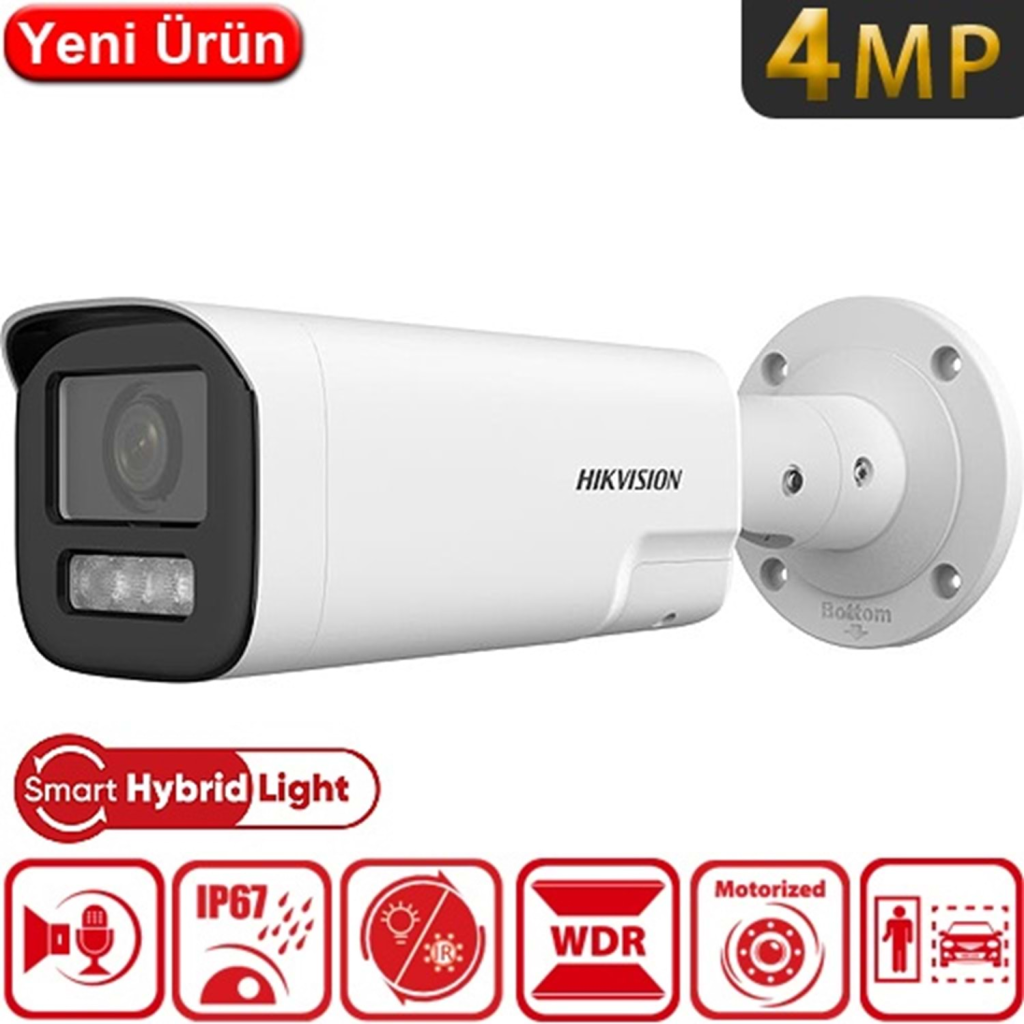 HIKVISION DS-2CD1643G2-LIZSU 4Mpix, 2,8-12mm  Motorize Lens, Dual Light, Dahili Mikrofon, H265+,50Mt Gece Gorusu, SD Kart, PoE, Bullet IP Kamera