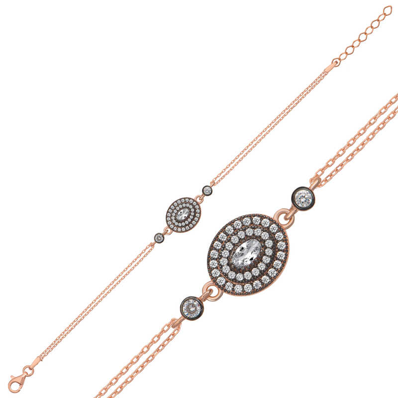 Gumus Rose Oval Elmas Montur Kadin Bileklik