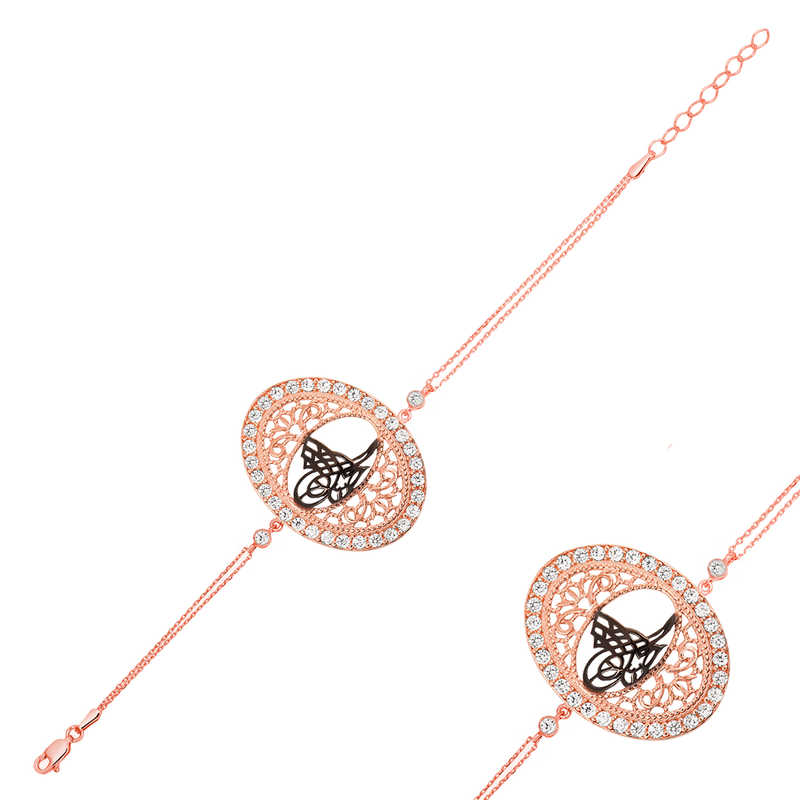 925 Ayar Gumus Rose Tugrali Bileklik