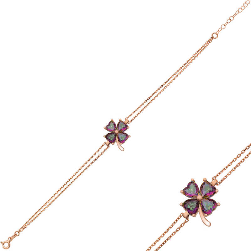 925 Ayar Gumus Rose Mistik Topaz Yonca Bileklik