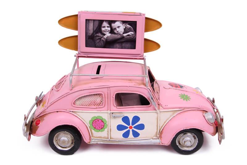 Dekoratif Metal Araba Cerceveli ve Kumbarali Hediyelik