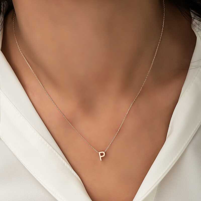 925 Ayar Gumus Rose 3 Boyutlu P Harf Kadin Gumus Kolye