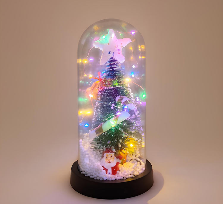 Yilbasi Temali Isikli  Dekoratif Cam Fanus