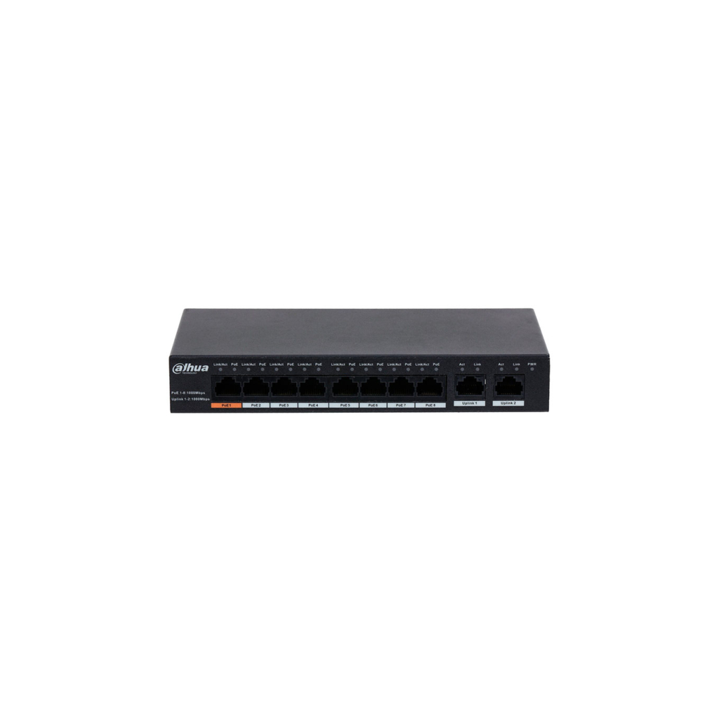 DAHUA PFS3010-8GT-96, 8 Port, GigaBit, PoE 96W, 2 Port GigaBit Uplink, Yonetilemez, Masaustu Switch